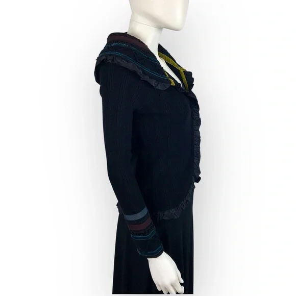 Etro Black & Teal Ruffled Cardigan Soft Angora Lace & Ribbon Detail M/44/8 - Picture 10 of 12